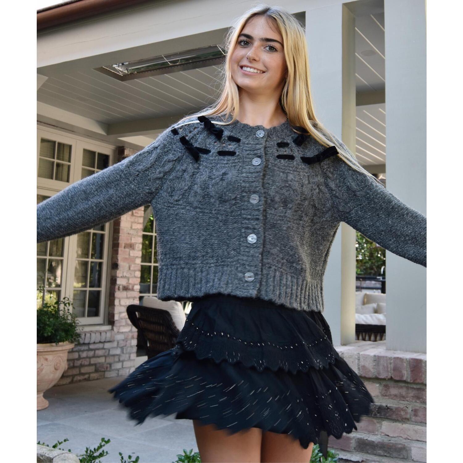 New Loveshackfancy Clementian Cardigan In Dark Grey Melange